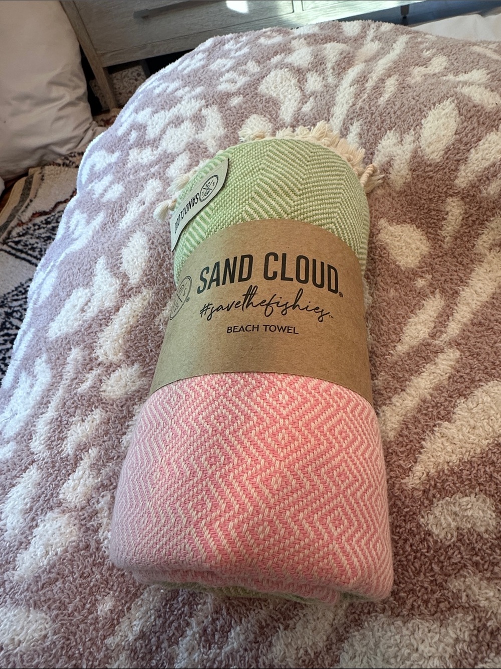 Sand Cloud Pink & Light Green Reversible Beach Towel